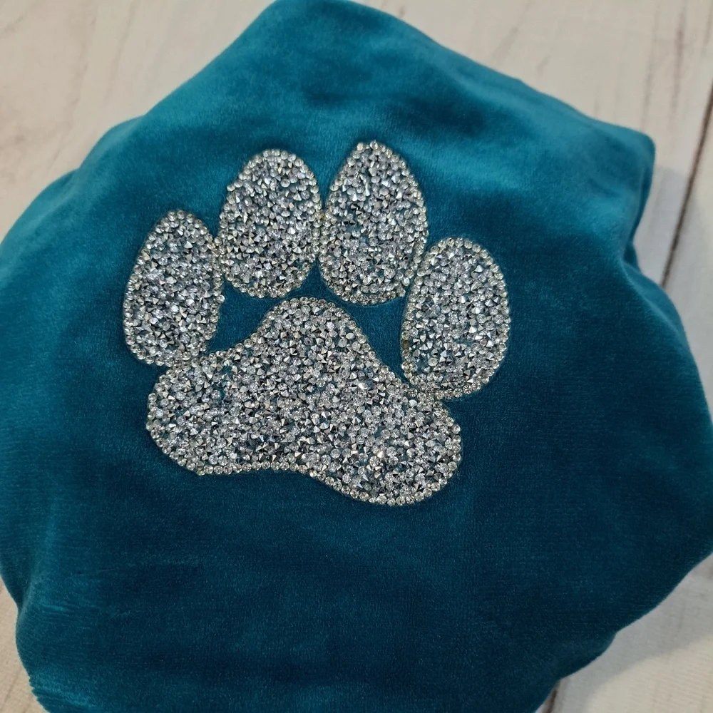 Isaac Mizrahi New York Teal Velour Dog Jumpsuit with Paw Print Size Small